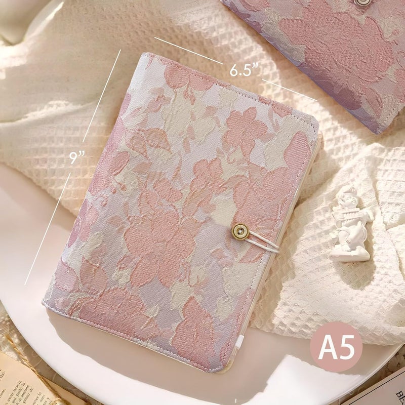 ipoul A5 Binder, 6 Ring Binder, Refillable Notebook, Embroidery Journal, Budget Binder, Sketchbook 6"x8", Travelers Journal, Gift for Girls, Pink Peach Blossom, Planner Binder - Image 2